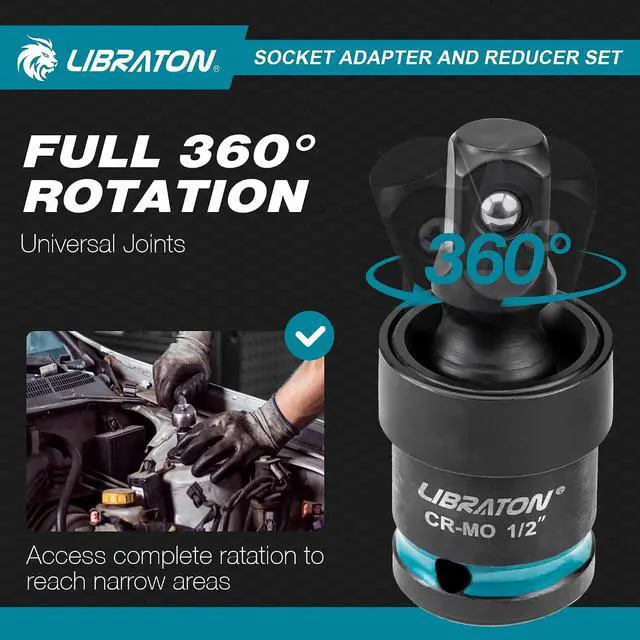 Alt view image 5 of 7 - 20PCS Socket Adapter and Reducer Set, Impact Socket Adapters, Includes Cr-V Reducers, Cr-Mo Universal Joints, Cr-V Socket Adapter Extension, XPE Foam, for Automotive Repair DIY Project