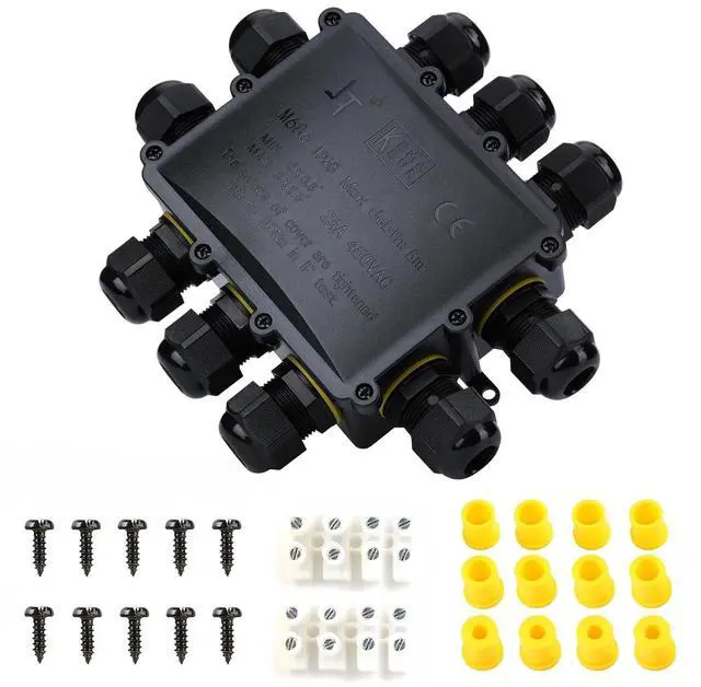 Main image of Waterproof Junction Box - IP68 10 Way M25 Large Outdoor Electrical Box for 4-14mm Cables, Heavy Duty Multi Wire Connector for Garden Underground and Exterior Power Wiring
