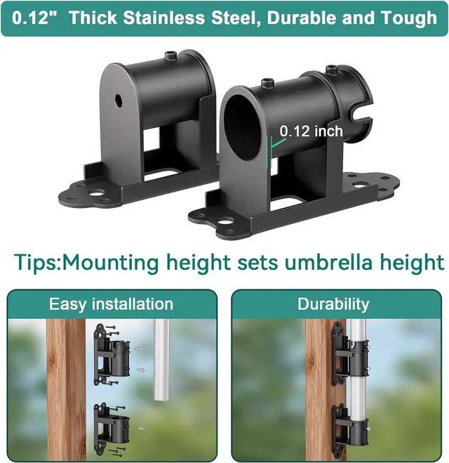 Alt view image 4 of 7 - Patio Umbrella Holder, Stainless Steel Outdoor Umbrella Mount Bracket for Deck Railing, Adjustable Base Width (Fit MAX OD 2 Inch)