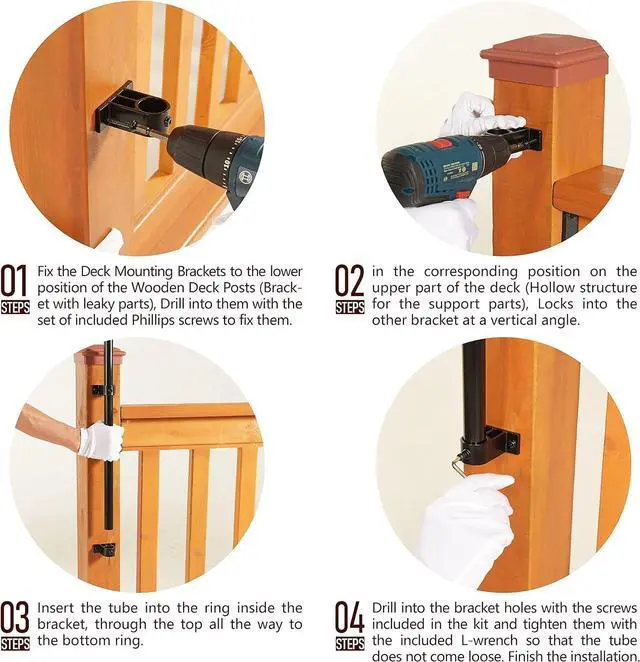 Alt view image 5 of 7 - 304 Stainless Steel Deck Torch Mount, Heavy-Duty Clamp for Torches, for Railings with 3/4 "and 1" OD, for Patio, Wooden Deck, Lamp Holders, Poles, Brackets (4 Sets, 1 Inches)
