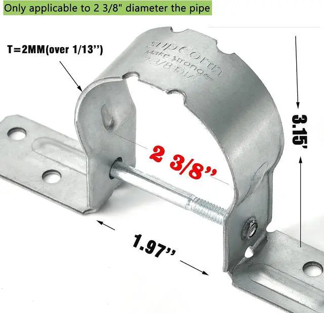 Alt view image 2 of 7 - 2-3/8" Steel to Wood Fence Brackets,(12 pcs) with 48 Screws, Galvanized Pipe Grip Tie,Fence Brackets for Metal Posts,Dock Side Pipe Holder,Metal Fence Post Brackets