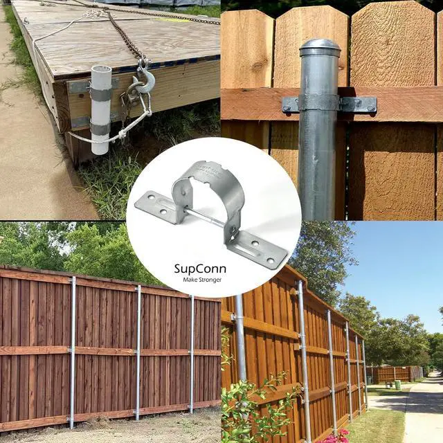 Alt view image 5 of 7 - 2-3/8" Steel to Wood Fence Brackets,(12 pcs) with 48 Screws, Galvanized Pipe Grip Tie,Fence Brackets for Metal Posts,Dock Side Pipe Holder,Metal Fence Post Brackets