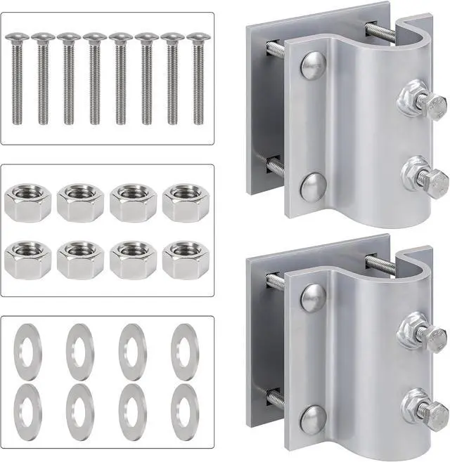 Alt view image 2 of 7 - Dock Brackets Hardware,Dock Post Hardware,Stationary Dock Side Leg Pipe Holder Sleeve Pole Bracket,Heavy Duty, Includes 2 Pipe Brackets + 2 Backer Plate + Carriage Bolts