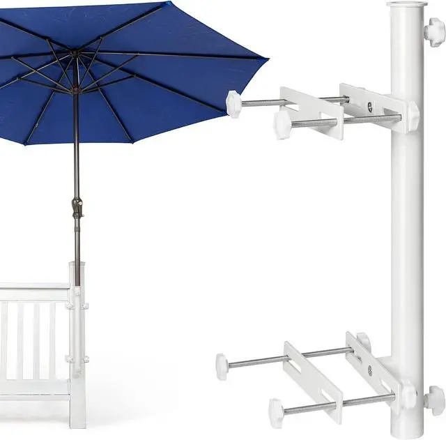 Main image of Heavy Duty 304 Stainless Steel Patio Umbrella Holder, for Outdoor Fixed Deck Railing (Fit Max OD 1.9 Inch) Sun Umbrella Base and Bracket(Post, White)