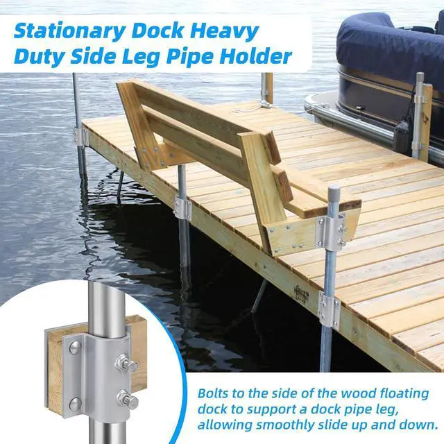 Alt view image 6 of 7 - Dock Brackets Hardware,Dock Post Hardware,Stationary Dock Side Leg Pipe Holder Sleeve Pole Bracket,Heavy Duty, Includes 2 Pipe Brackets + 2 Backer Plate + Carriage Bolts