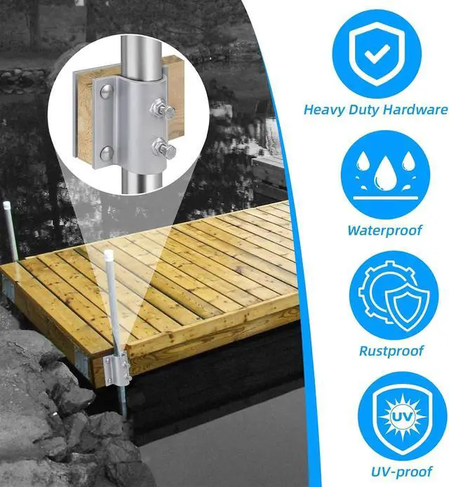 Alt view image 5 of 7 - Dock Brackets Hardware,Dock Post Hardware,Stationary Dock Side Leg Pipe Holder Sleeve Pole Bracket,Heavy Duty, Includes 2 Pipe Brackets + 2 Backer Plate + Carriage Bolts