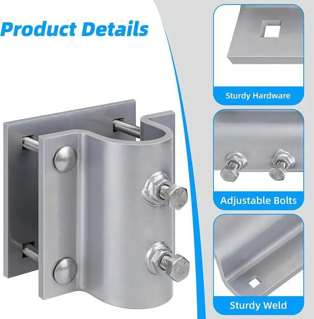 Alt view image 4 of 7 - Dock Brackets Hardware,Dock Post Hardware,Stationary Dock Side Leg Pipe Holder Sleeve Pole Bracket,Heavy Duty, Includes 2 Pipe Brackets + 2 Backer Plate + Carriage Bolts