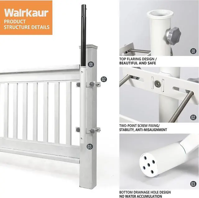 Alt view image 2 of 6 - 304 Stainless Steel Patio Umbrella Holder, Heavy-Duty Umbrella Deck Mount, for Outdoor Umbrella Holder for Deck Railing,Post Deck Umbrella Mount (Post, White)