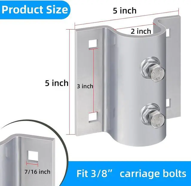 Alt view image 3 of 7 - Dock Brackets Hardware,Dock Post Hardware,Stationary Dock Side Leg Pipe Holder Sleeve Pole Bracket,Heavy Duty, Includes 2 Pipe Brackets + 2 Backer Plate + Carriage Bolts