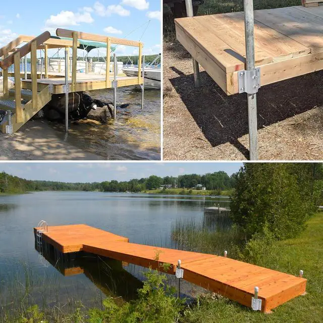 Alt view image 7 of 7 - Dock Brackets Hardware,Dock Post Hardware,Stationary Dock Side Leg Pipe Holder Sleeve Pole Bracket,Heavy Duty, Includes 2 Pipe Brackets + 2 Backer Plate + Carriage Bolts