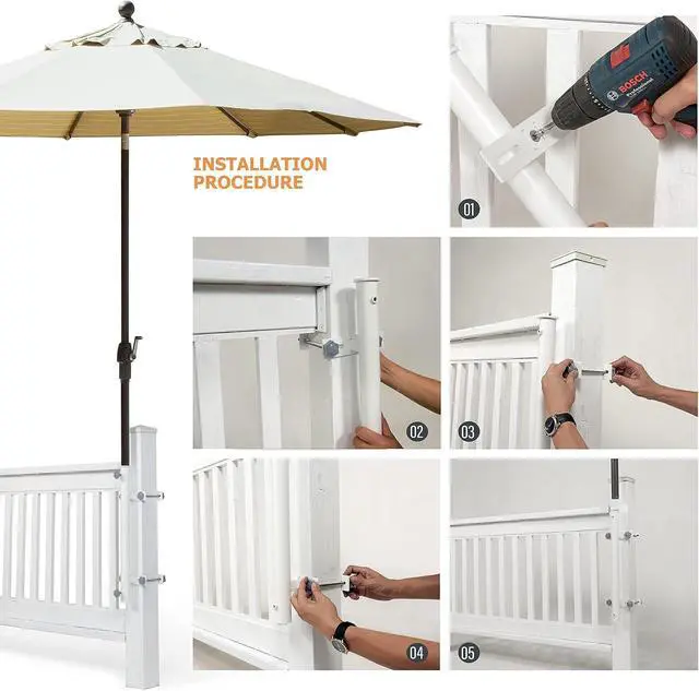 Alt view image 4 of 6 - 304 Stainless Steel Patio Umbrella Holder, Heavy-Duty Umbrella Deck Mount, for Outdoor Umbrella Holder for Deck Railing,Post Deck Umbrella Mount (Post, White)