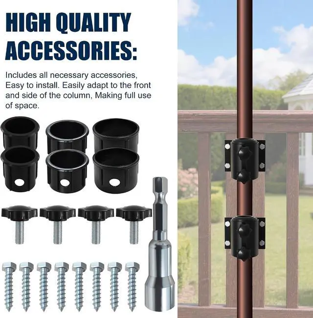 Alt view image 2 of 5 - USA Full Aluminum Non-Rust Deck Umbrella Mount, Heavy Duty Metal Patio Umbrella Base Stand, 2 Piece Outdoor Umbrella Holder for Deck Railing, Black