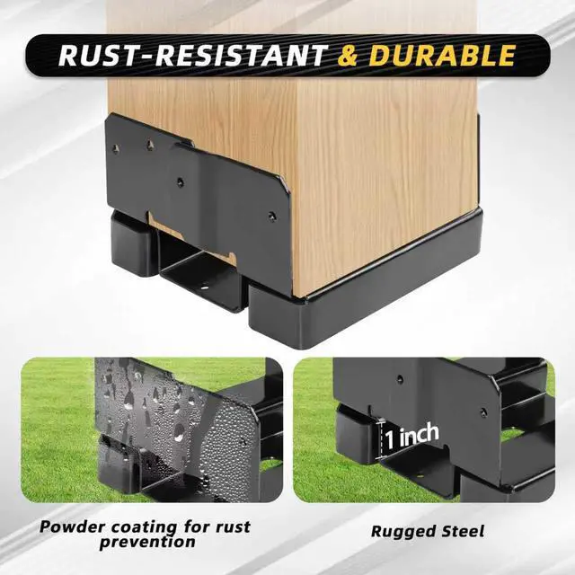 Alt view image 2 of 7 - 6x6 Post Base Brackets Fit for Wooden Columns Fence Concrete Inner Size 5.5"x5.5" Post Anchor Base Holder Kit -Black 6Pcs