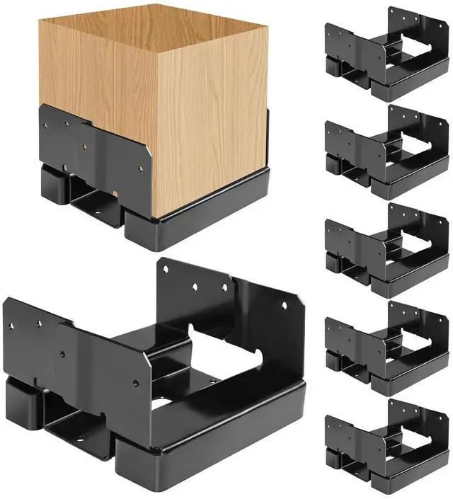 Main image of 6x6 Post Base Brackets Fit for Wooden Columns Fence Concrete Inner Size 5.5"x5.5" Post Anchor Base Holder Kit -Black 6Pcs