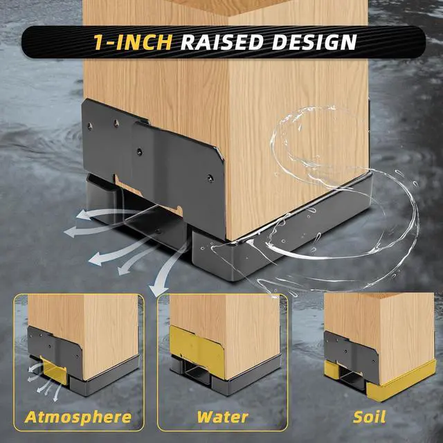 Alt view image 4 of 7 - 6x6 Post Base Brackets Fit for Wooden Columns Fence Concrete Inner Size 5.5"x5.5" Post Anchor Base Holder Kit -Black 6Pcs