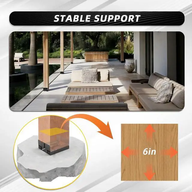 Alt view image 3 of 7 - 6x6 Post Base Brackets Fit for Wooden Columns Fence Concrete Inner Size 5.5"x5.5" Post Anchor Base Holder Kit -Black 6Pcs