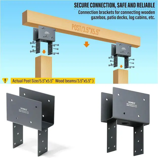Alt view image 3 of 7 - 1pc 4x6 (Actual 3.5"x5.5") Post Cap Tie Bracket, Stainless Steel Wood Beam Support Bracket, for Gazebos, Patio Decks, and Porches Wood Post to Beam Support (Dark Ggray)