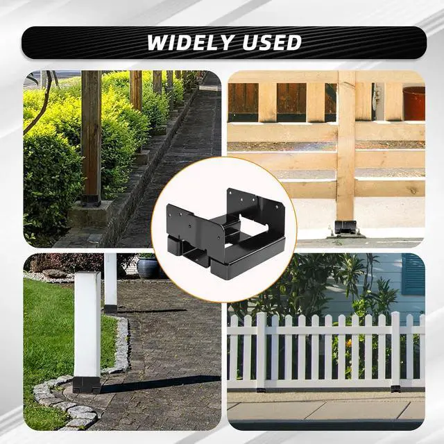 Alt view image 7 of 7 - 6x6 Post Base Brackets Fit for Wooden Columns Fence Concrete Inner Size 5.5"x5.5" Post Anchor Base Holder Kit -Black 6Pcs