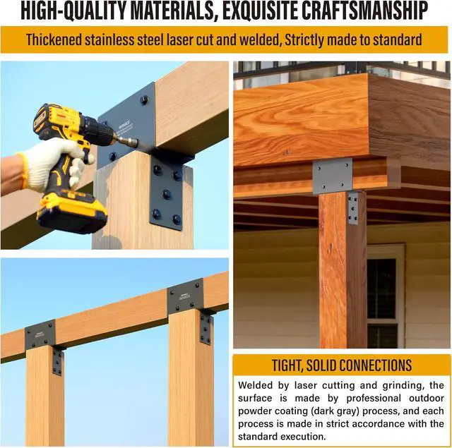 Alt view image 4 of 7 - 1pc 4x6 (Actual 3.5"x5.5") Post Cap Tie Bracket, Stainless Steel Wood Beam Support Bracket, for Gazebos, Patio Decks, and Porches Wood Post to Beam Support (Dark Ggray)