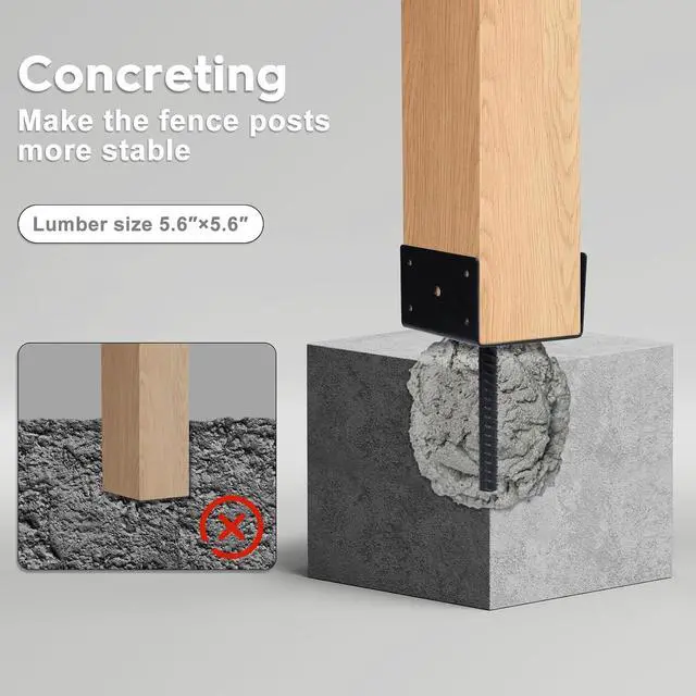 Alt view image 4 of 7 - Concrete Fence Post Holder 6x6 inches 4 Pack, U Shape Fence Post Base Anchor Pergola Brackets