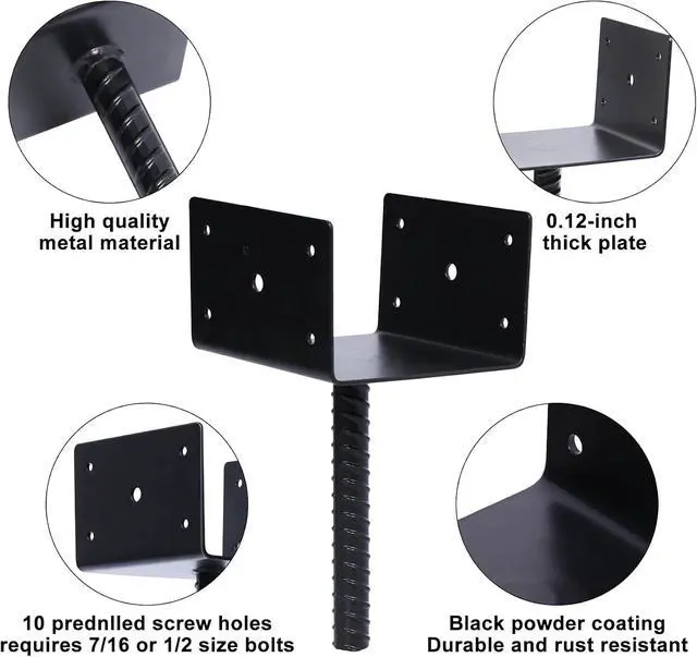 Alt view image 3 of 7 - Concrete Fence Post Holder 6x6 inches 4 Pack, U Shape Fence Post Base Anchor Pergola Brackets