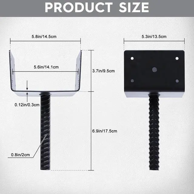 Alt view image 2 of 7 - Concrete Fence Post Holder 6x6 inches 4 Pack, U Shape Fence Post Base Anchor Pergola Brackets