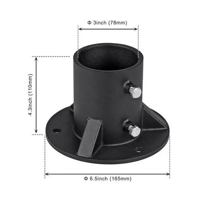 Alt view image 3 of 7 - Chain Link Fence Post Floor Flange 3", Heavy Duty Round Fence Post Base, 2Pack Metal Fence Post Flange, Mailbox Brackets for Round Metal Posts fit OD 2-7/8'' Pipe/Post