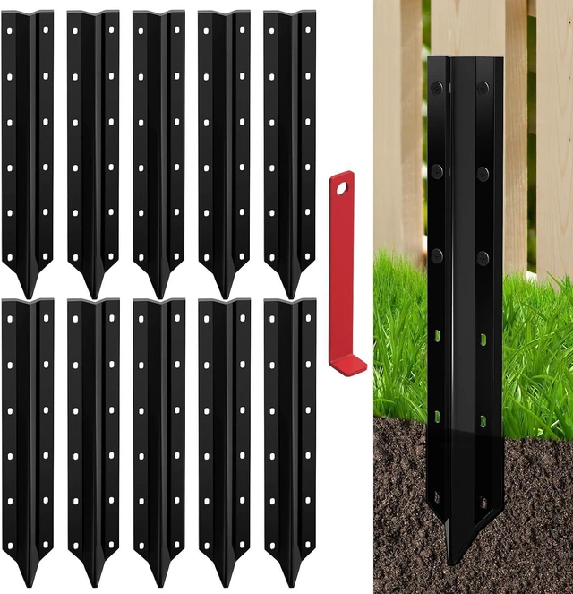 Main image of 10 Pack Fence Post Repair Stakes 14 Ga Heavy-Duty Steel Fence Post Support Kit, Easy Installation Kit Included