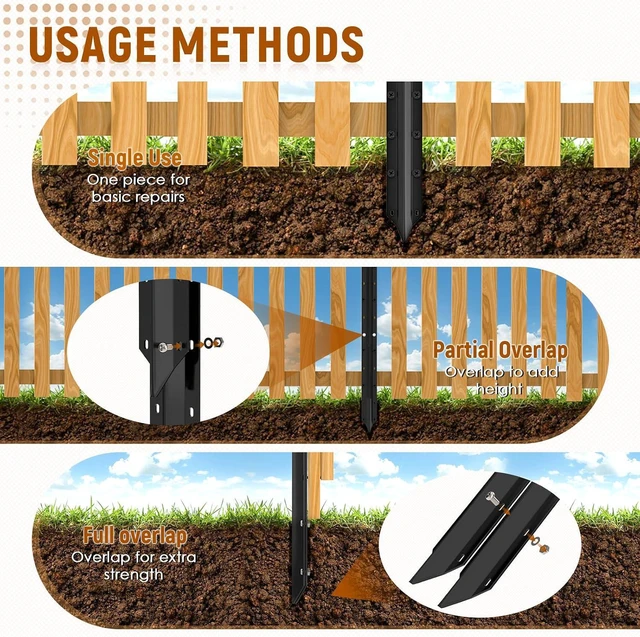 Alt view image 3 of 7 - 10 Pack Fence Post Repair Stakes 14 Ga Heavy-Duty Steel Fence Post Support Kit, Easy Installation Kit Included