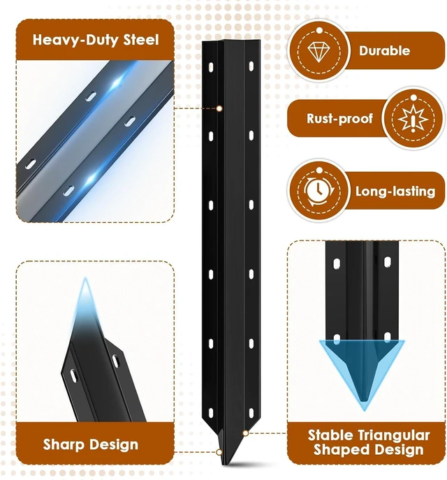 Alt view image 4 of 7 - 10 Pack Fence Post Repair Stakes 14 Ga Heavy-Duty Steel Fence Post Support Kit, Easy Installation Kit Included