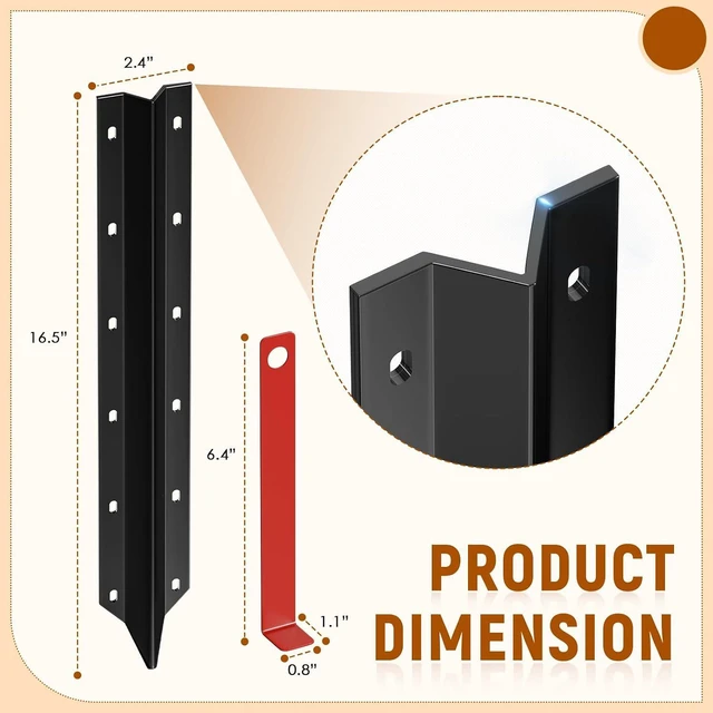 Alt view image 6 of 7 - 10 Pack Fence Post Repair Stakes 14 Ga Heavy-Duty Steel Fence Post Support Kit, Easy Installation Kit Included
