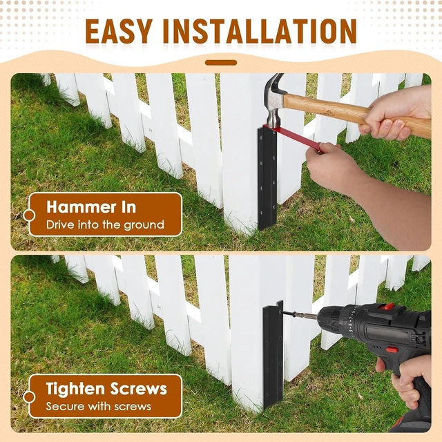Alt view image 5 of 7 - 10 Pack Fence Post Repair Stakes 14 Ga Heavy-Duty Steel Fence Post Support Kit, Easy Installation Kit Included