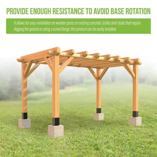 Alt view image 5 of 7 - 4 Pack Metal Post Base Holder, 4''x4'' (Internal 3.5"x3.5"), Post Anchor Brackets Ground Spike Use for Concrete Deck for Wood Fence, Railing, Pergola, Porch (Black)