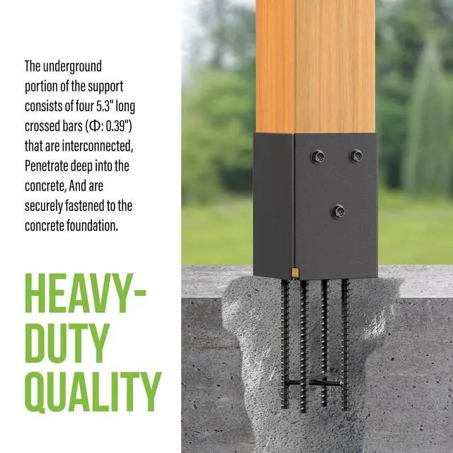 Alt view image 3 of 7 - 4 Pack Metal Post Base Holder, 4''x4'' (Internal 3.5"x3.5"), Post Anchor Brackets Ground Spike Use for Concrete Deck for Wood Fence, Railing, Pergola, Porch (Black)