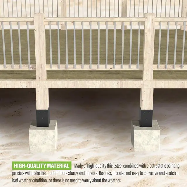 Alt view image 7 of 7 - 4 Pack Metal Post Base Holder, 4''x4'' (Internal 3.5"x3.5"), Post Anchor Brackets Ground Spike Use for Concrete Deck for Wood Fence, Railing, Pergola, Porch (Black)