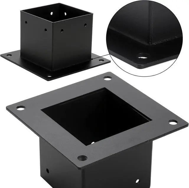 Alt view image 4 of 7 - 4 Pack 4 x 4 Post Base, Inner Size 3.6 X 3.6 Inch Iron Post Bracket with Black Coating Heavy Duty Flange Anchor Base, Support Deck Base with Screws for Pavilion, Deck Railing, Fence, Mailbox