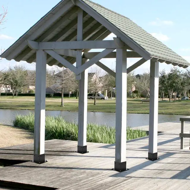 Alt view image 7 of 7 - 4 Pack 4 x 4 Post Base, Inner Size 3.6 X 3.6 Inch Iron Post Bracket with Black Coating Heavy Duty Flange Anchor Base, Support Deck Base with Screws for Pavilion, Deck Railing, Fence, Mailbox