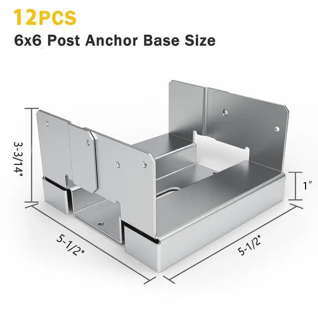 Alt view image 2 of 7 - 12 PCS 6x6 Post Anchor Base Adjustable Wood Post Brackets