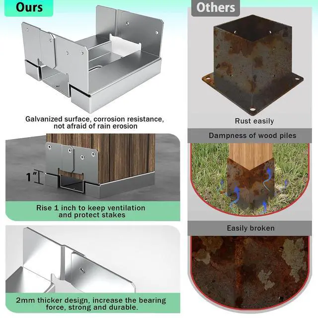 Alt view image 4 of 7 - 12 PCS 6x6 Post Anchor Base Adjustable Wood Post Brackets