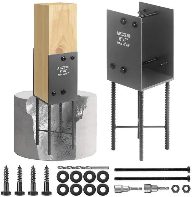 Main image of 6"x6" (Actually 5.5"x5.5") Heavy Duty U-Shaped Fence Post Holder Bracket, Wet Concrete Post Bracket, for Deck railings, Fences, gazebos Wet Concrete Foundation Support (Black-1Pack)