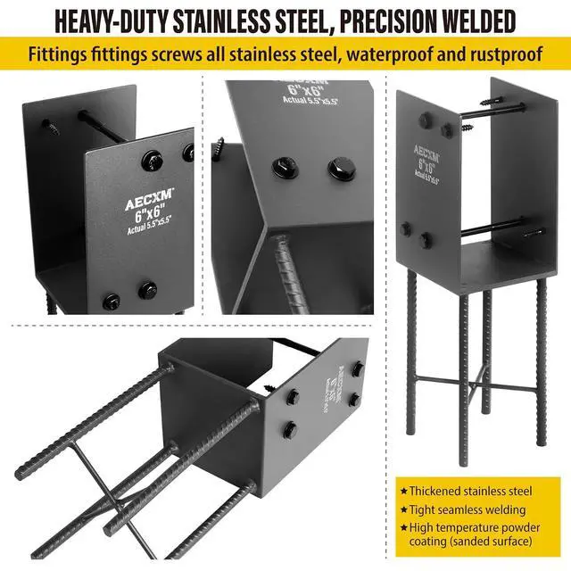 Alt view image 4 of 7 - 6"x6" (Actually 5.5"x5.5") Heavy Duty U-Shaped Fence Post Holder Bracket, Wet Concrete Post Bracket, for Deck railings, Fences, gazebos Wet Concrete Foundation Support (Black-1Pack)