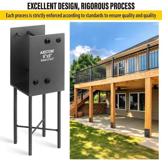 Alt view image 5 of 7 - 6"x6" (Actually 5.5"x5.5") Heavy Duty U-Shaped Fence Post Holder Bracket, Wet Concrete Post Bracket, for Deck railings, Fences, gazebos Wet Concrete Foundation Support (Black-1Pack)