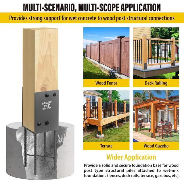 Alt view image 3 of 7 - 6"x6" (Actually 5.5"x5.5") Heavy Duty U-Shaped Fence Post Holder Bracket, Wet Concrete Post Bracket, for Deck railings, Fences, gazebos Wet Concrete Foundation Support (Black-1Pack)