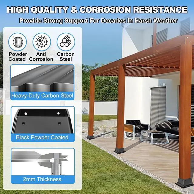 Alt view image 2 of 7 - 4x4 Post Base 10PC-Inner Size 3.6x3.6-Metal Post Brackets-Deck Post Anchors-Solid Steel-Powder Coated-Wood Post Holder for Porch Handrail Railing Pergola Fence Pavilion-Support Deck Base