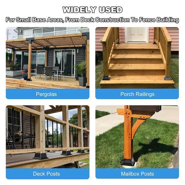 Alt view image 4 of 7 - 4x4 Post Base 10PC-Inner Size 3.6x3.6-Metal Post Brackets-Deck Post Anchors-Solid Steel-Powder Coated-Wood Post Holder for Porch Handrail Railing Pergola Fence Pavilion-Support Deck Base