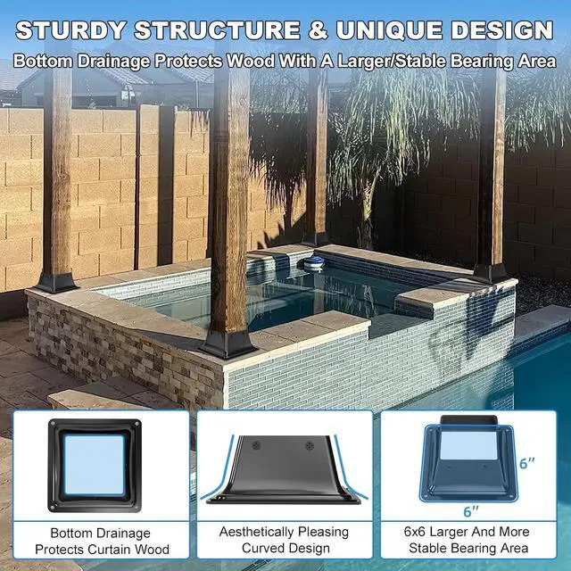 Alt view image 5 of 7 - 4x4 Post Base 10PC-Inner Size 3.6x3.6-Metal Post Brackets-Deck Post Anchors-Solid Steel-Powder Coated-Wood Post Holder for Porch Handrail Railing Pergola Fence Pavilion-Support Deck Base