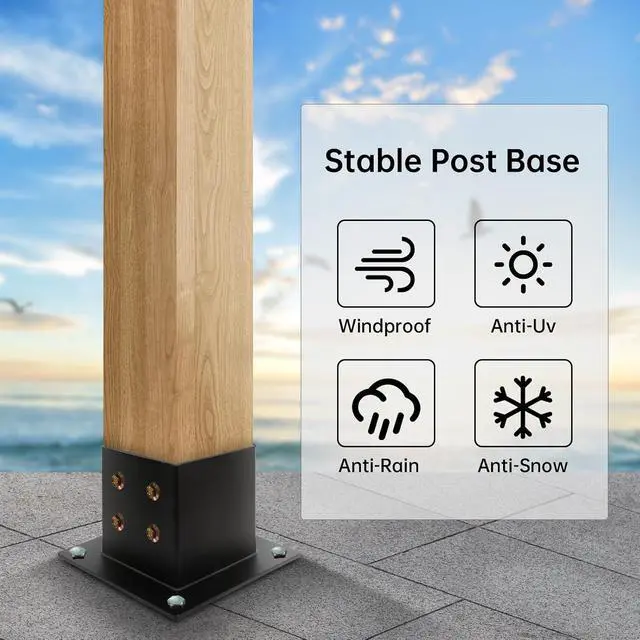 Alt view image 2 of 7 - 4×4 Post Base 4 Pcs,Deck Post Brackets,Inner Size 3.5"x3.5" Thick Steel Fence Post Anchor Base,Black Powder Coated Heavy Fence Post,for Supports Porch Railing Post Holders Pergola Brackets