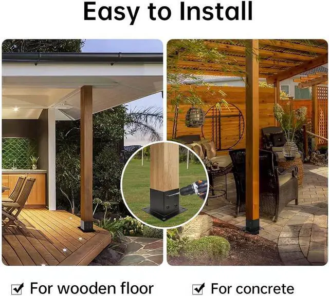 Alt view image 4 of 7 - 4×4 Post Base 4 Pcs,Deck Post Brackets,Inner Size 3.5"x3.5" Thick Steel Fence Post Anchor Base,Black Powder Coated Heavy Fence Post,for Supports Porch Railing Post Holders Pergola Brackets