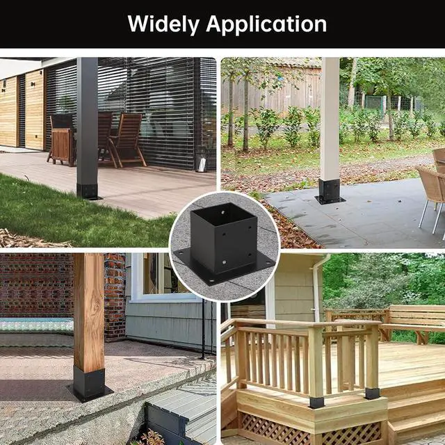 Alt view image 7 of 7 - 4×4 Post Base 4 Pcs,Deck Post Brackets,Inner Size 3.5"x3.5" Thick Steel Fence Post Anchor Base,Black Powder Coated Heavy Fence Post,for Supports Porch Railing Post Holders Pergola Brackets