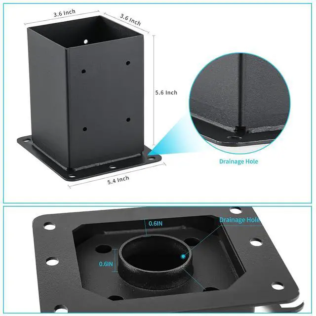 Alt view image 3 of 6 - 4x4 Post Base 8 Pcs, (Inner Size 3.6x3.6) Post Anchors, 13GA Thick Solid Steel & Black Powder Coated,Deck Post Brackets Support Deck Base Plate Pergola Brackets Fence Kit Mailbox Mount